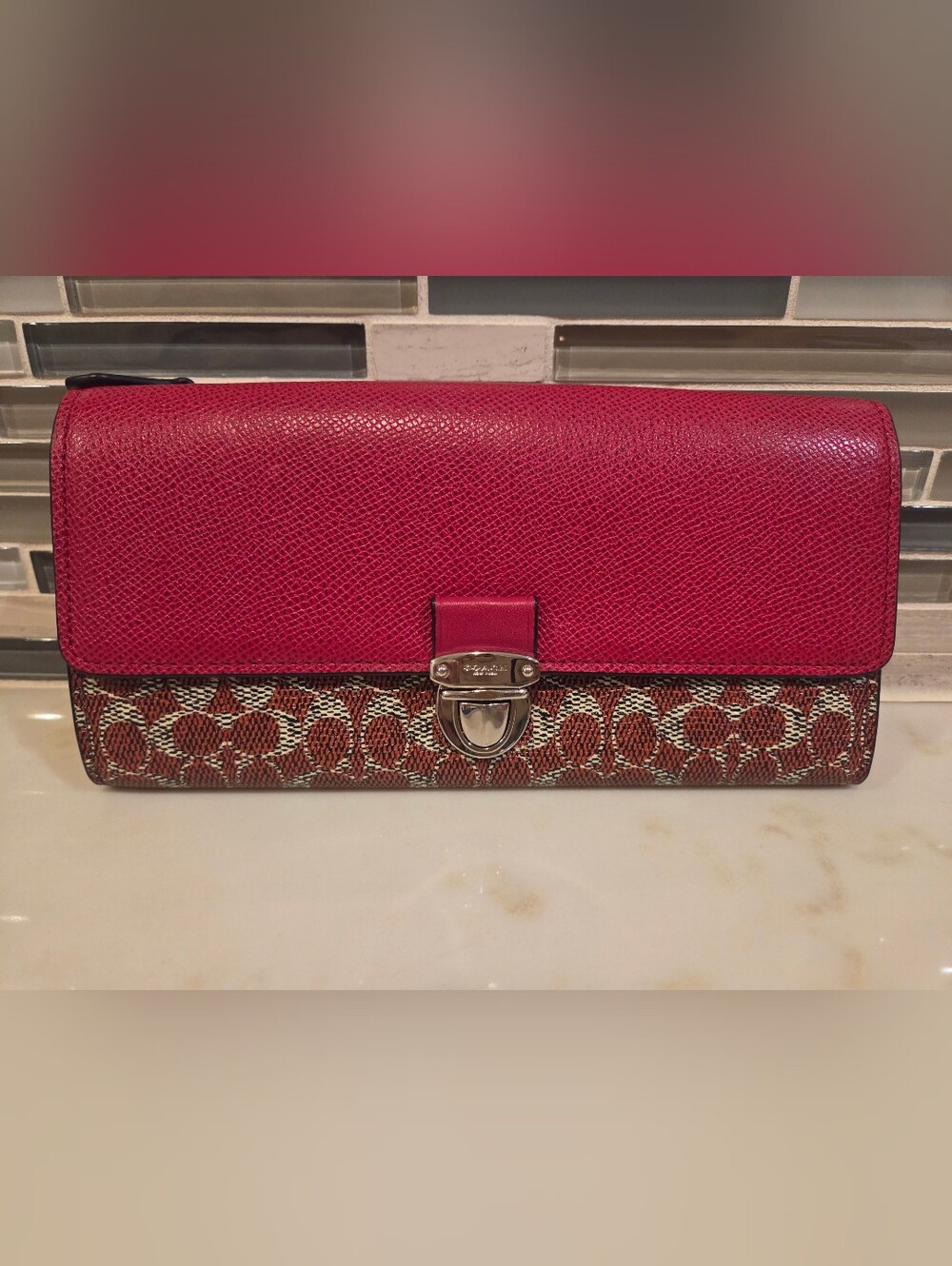 Coach Campbell Leather And Canvas Accordian Wallet